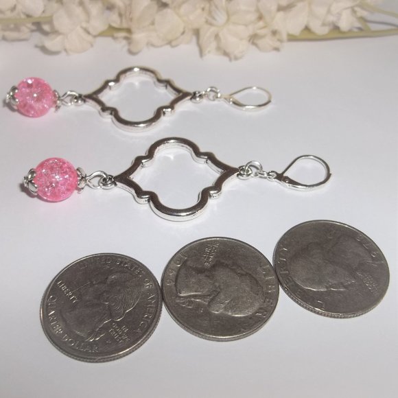 Earrings Statement Earrings, Pink and Silver Earring Pink Statement Earring 8290 - Picture 5 of 8